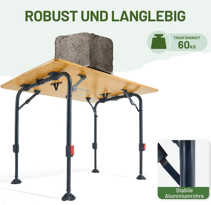 TIMBER RIDGE Campingtisch Klappbar Bambus Klapptisch Höhenverstellbar