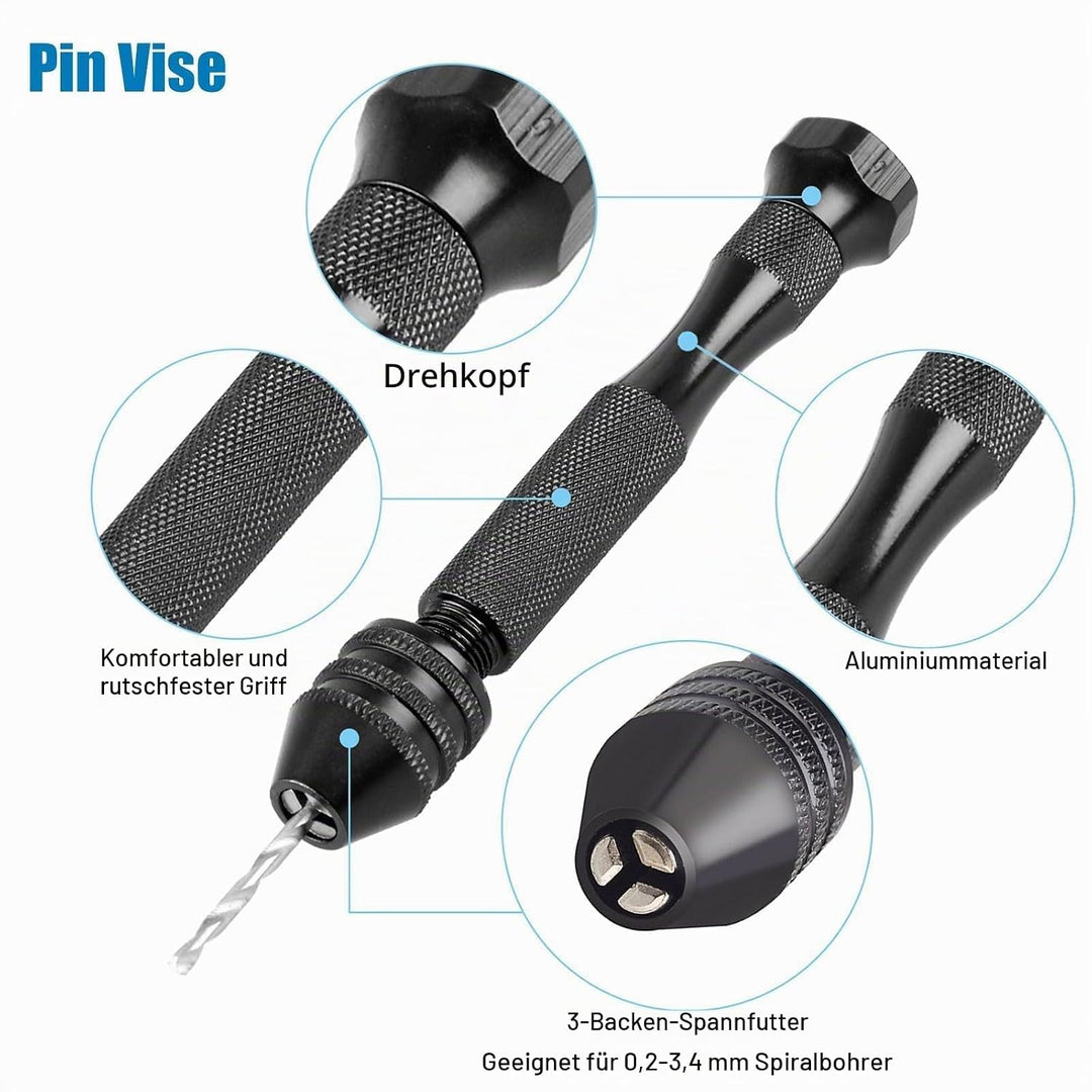 60 Stück Handbohrer Set, Mini Bohrmaschine Pin Vise mit 48 Handbohr Spiralbohrer (0.5-3mm), 10 PCB B