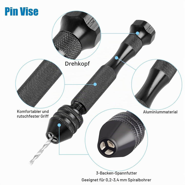 60 Stück Handbohrer Set, Mini Bohrmaschine Pin Vise mit 48 Handbohr Spiralbohrer (0.5-3mm), 10 PCB B
