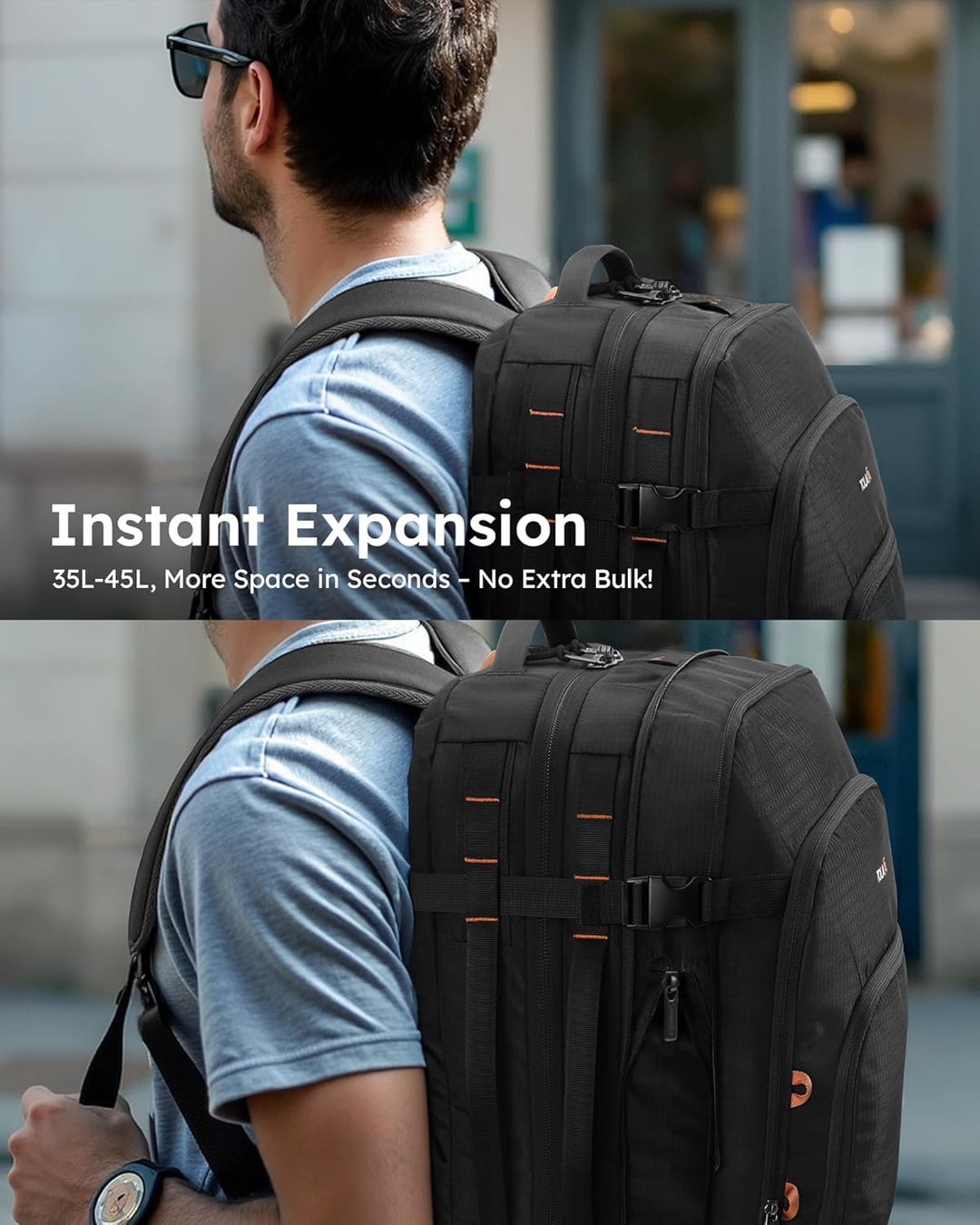 Tolaccea Reiserucksack, Handgepäck Flugzeug, TSA Freundlich Handgepäck Rucksack 35L-45L, Travel Back