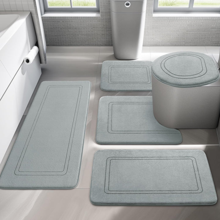 chakme Badezimmerteppich Set 5 Teilig, Weiche Memory-Schaum Badematte und U Förmige wc Vorleger, Bad