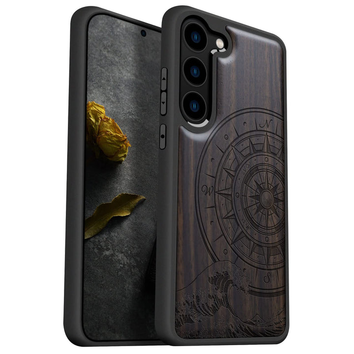 Carveit Holz Handyhülle für Galaxy S23 Plus Cover [Einzigartiges Design Case] Stossstange hülle Komp
