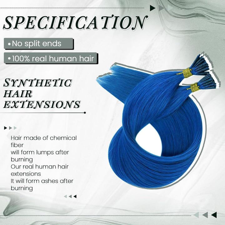 RUNATURE I Tip Extensions Echthaar Blau 45cm Pre Bonded Extension Echthaar Blau 25g 25 Strähne Haarv
