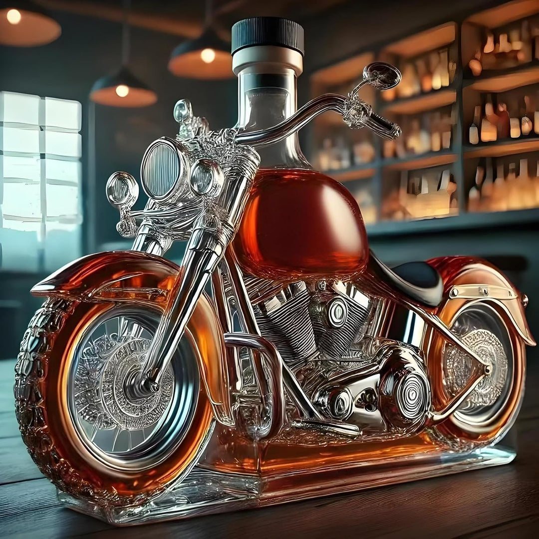Weindekanter Glas Karaffe Mit Motorrad-Design Belüfter Whisky Flasche