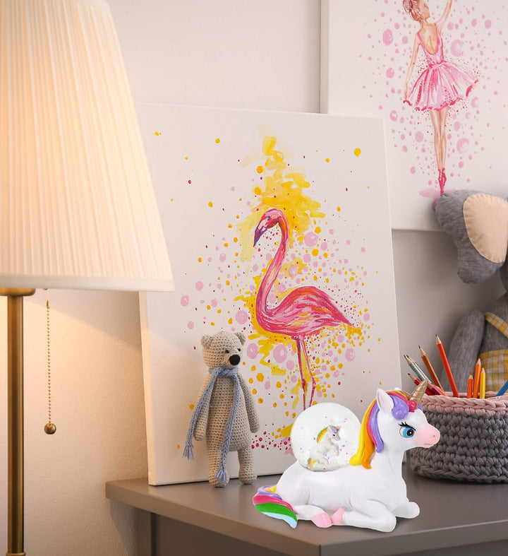 COTA Globa Einhorn Schneekugel Dekor - Rosa Funkeln Regenbogen Figur, Coole Ornament Miniatur für Wo