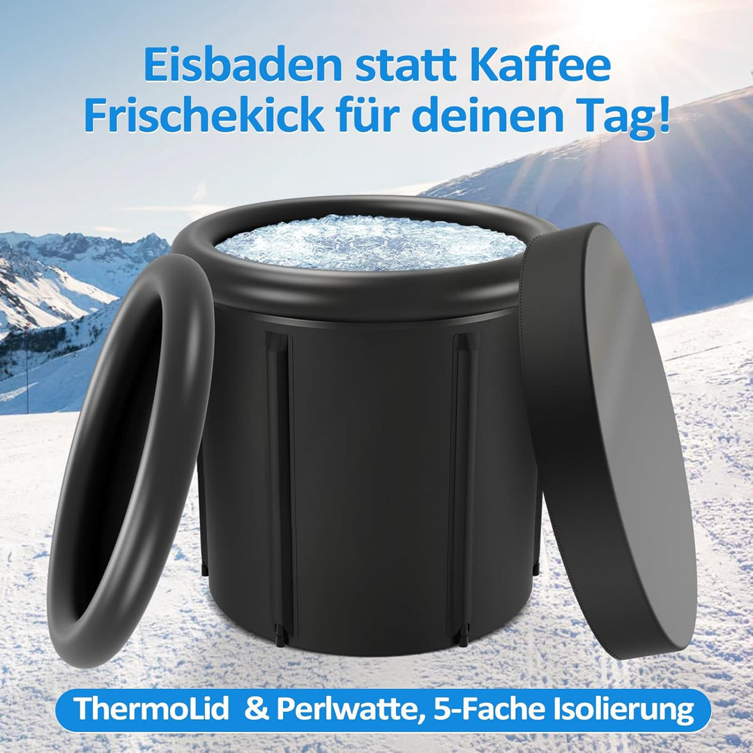 Eisbad Tonne 390L, faltbare Badewanne mit Deckel | 390L Eisbad Tonne mit 5 Isolierschichten, Deckel,