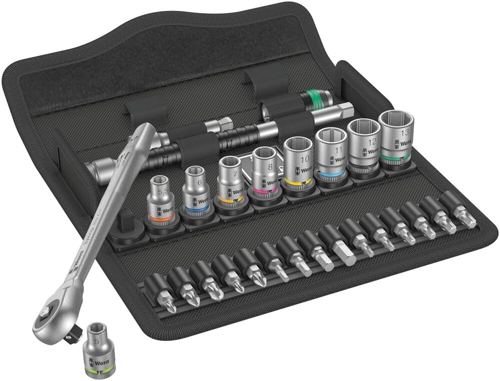 Wera 05004017001 8100 SA 7 Zyklop Metal-Knarrensatz Durchsteckvierkant, 1/4 Zoll -Antrieb, metrisch,