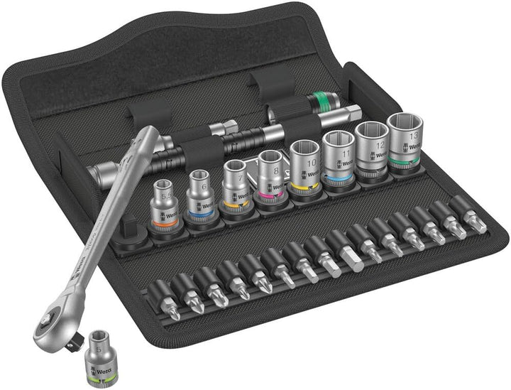 Wera 05004017001 8100 SA 7 Zyklop Metal-Knarrensatz Durchsteckvierkant, 1/4 Zoll -Antrieb, metrisch,