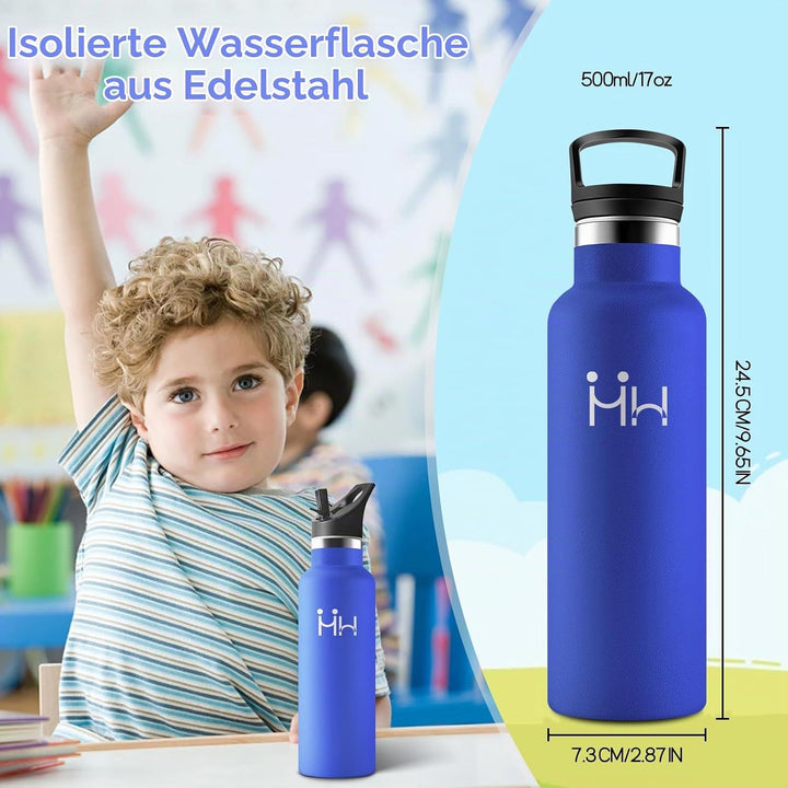 HoneyHolly Trinkflasche Edelstahl 500ML, BPA-Frei, Trinkflasche Kinder, Auslaufsichere Isolierflasch