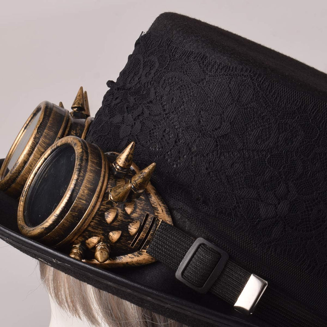 COSDREAMER Unisex Steampunk Zylinderhut Halloween Kostüm Hut mit Brille schwarz (Schwarz, Large) Sch