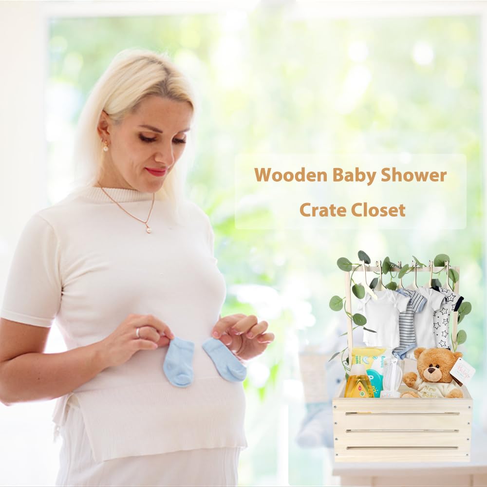 Holz Baby Geschenk Korb mit Griff, Kinder Kleiderbügel und Girlande, Baby Aufbewahrungskorb, Dusche