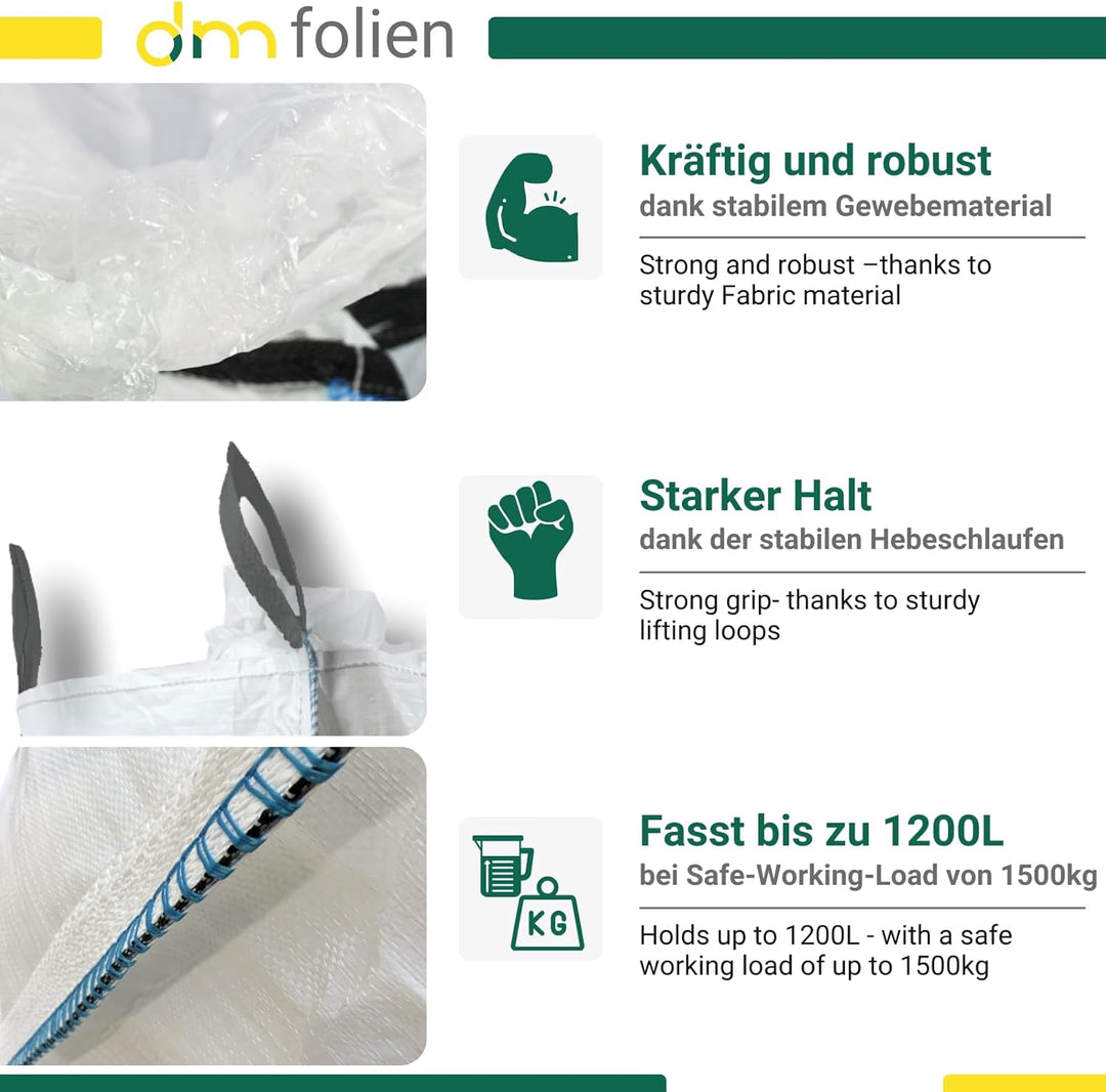 dm-folien Plattensack Asbest 260x125x30cm I 10 Stück I SWL 1.500 kg I Asbest Sack mit 4 Hebenschlauf