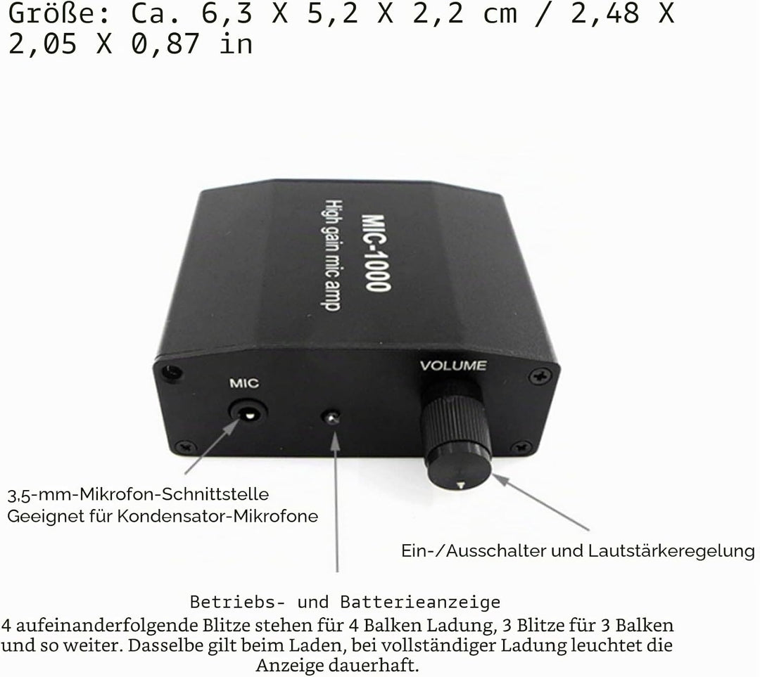 Mikrofonverstärker, Mikrofon-Audioverstärker mit Hoher Verstärkung, 1000-fache Verstärkung, Zubehörs