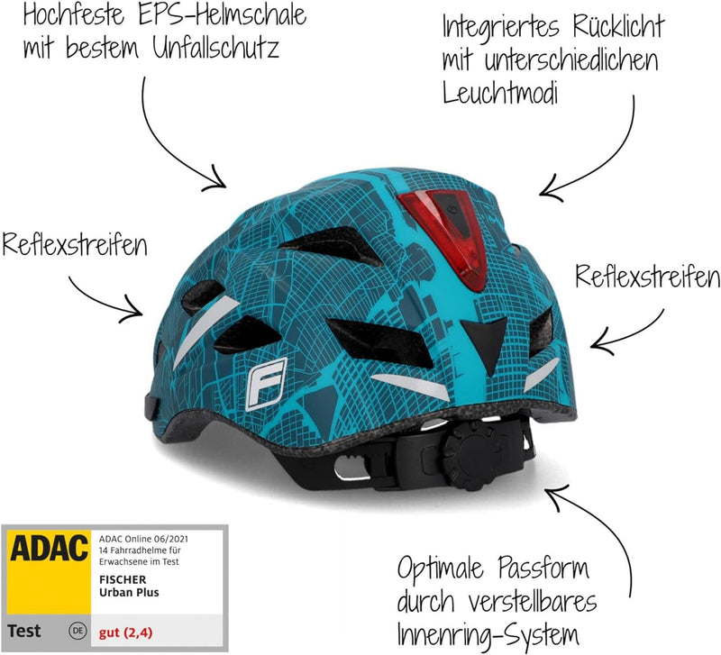 FISCHER Fahrradhelm, Radhelm, Cityhelm Urban Plus, mit integriertem LED-Rücklicht für Damen und Herr