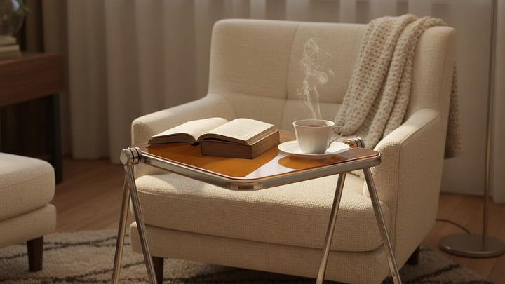 Klapptisch aus Acryl, transparent,- Leicht Faltbarer Design-Tisch für Wohnzimmer, Küche, Balkon-plat