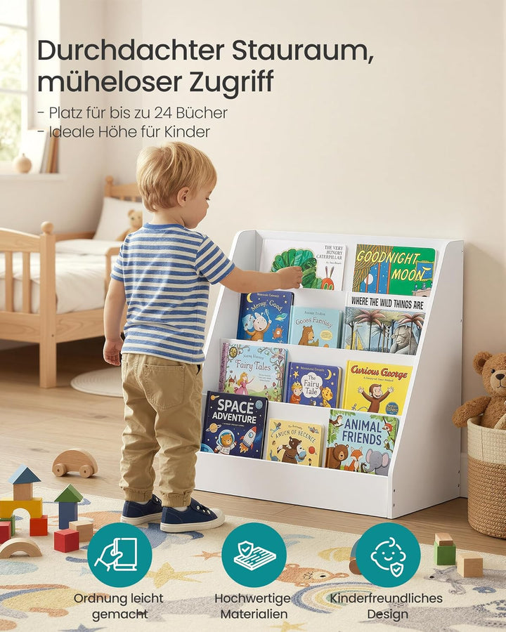 SONGMICS Bücherregal Kinder, Kinderregal, Montessori Regal mit 4 Ebenen, für Bilderbücher, Kinderzim