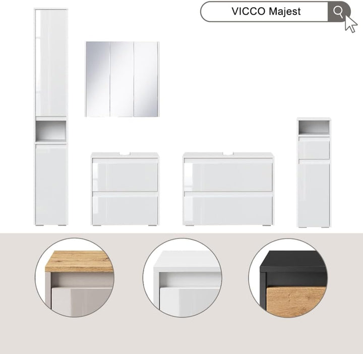 Vicco Midischrank Majest, Artisan, 30.2 x 96.3 cm mit Schublade und Tür, zur Aufbewahrung von Badute