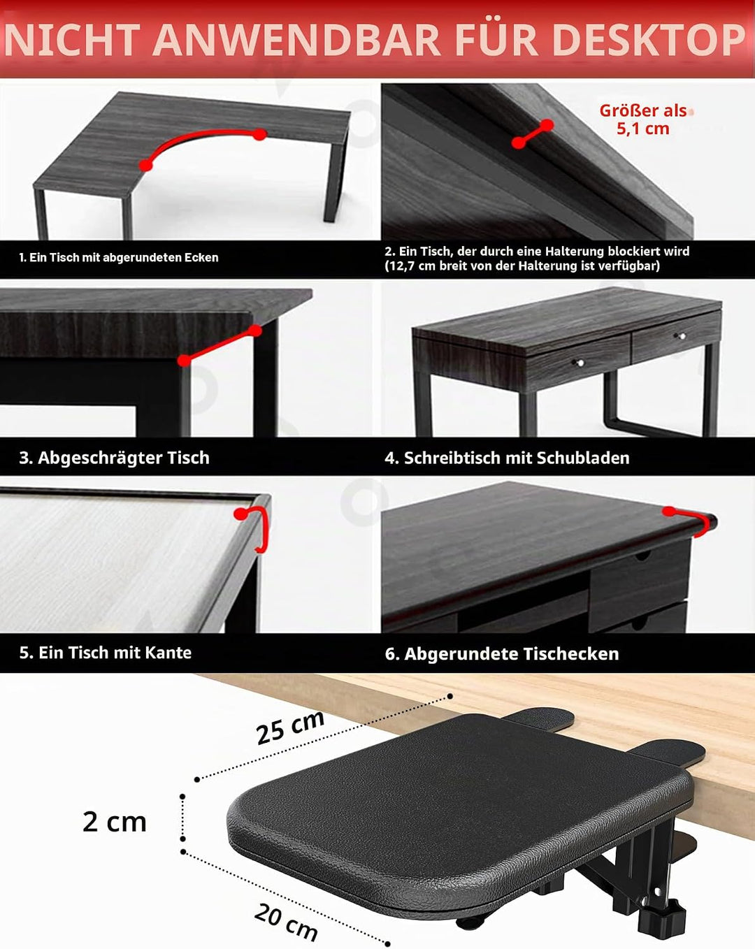 NODOCA Arm Rest for Desk, Ergonomics Wrist Rest, Desk Extender, Soft Sponge Built-in, Comfortable Ar