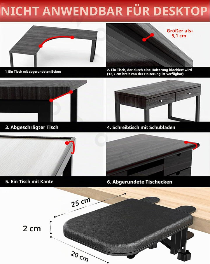 NODOCA Arm Rest for Desk, Ergonomics Wrist Rest, Desk Extender, Soft Sponge Built-in, Comfortable Ar
