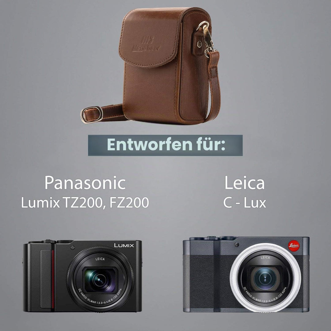 MegaGear Panasonic Lumix DC-TZ200, ZS200 Schutzhülle aus Leder mit Schultergurt, Dunkelbraun