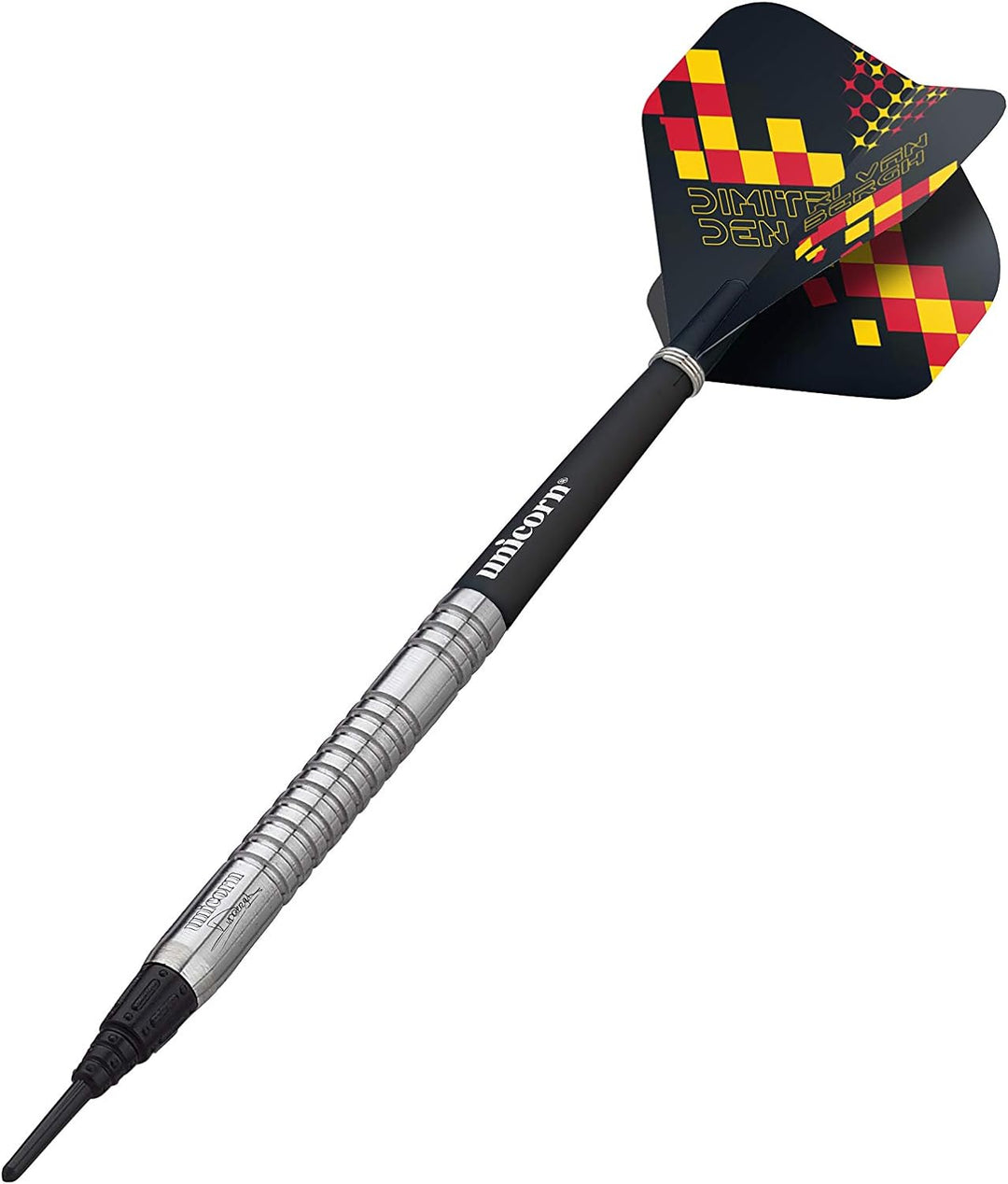 Unicorn Maestro 90% Tungsten-Dimitri Van Den Bergh Dartpfeile mit Stahlspitze 18 g Schwarz/Rot/Orang