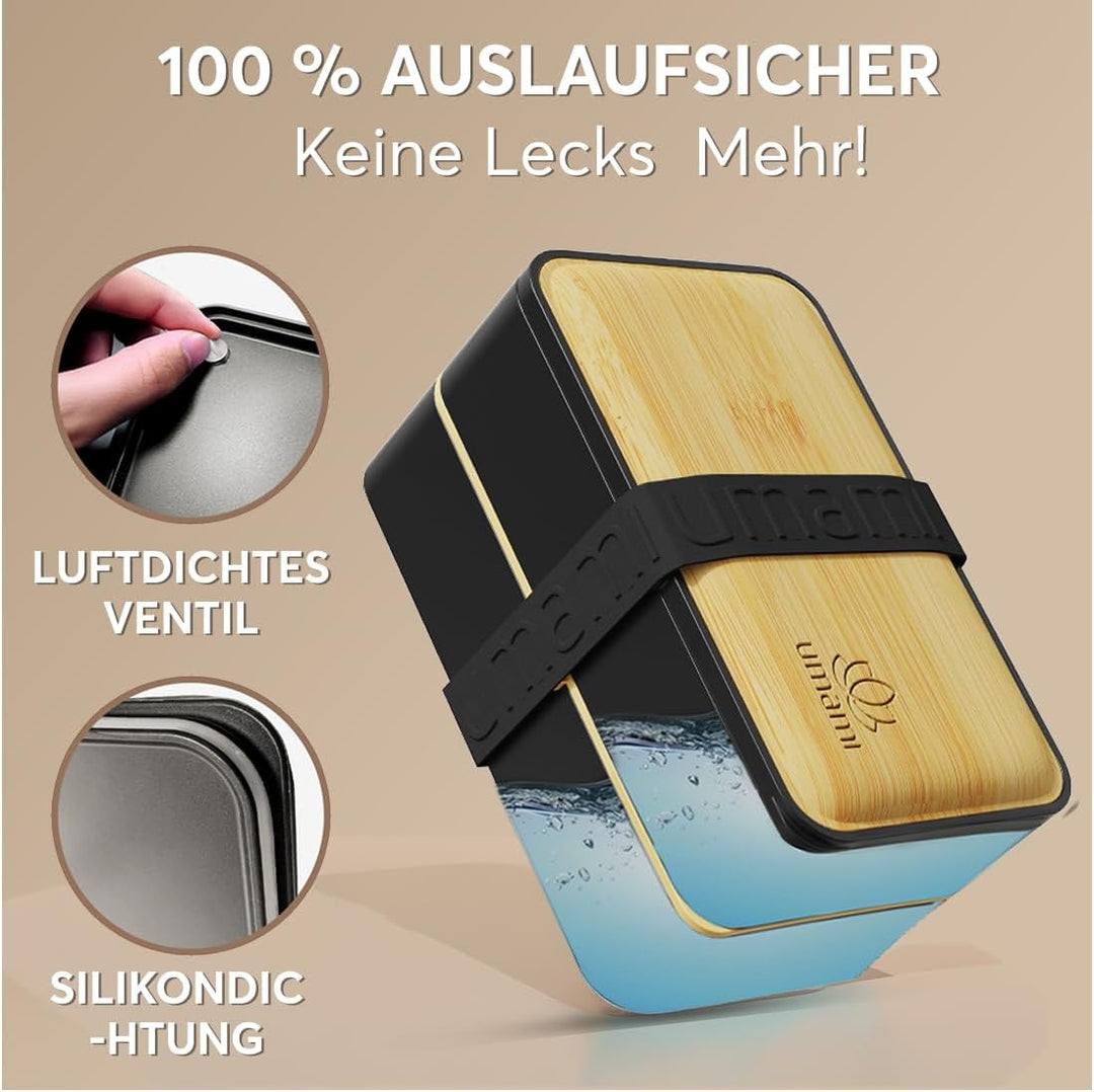 Umami Lunchbox Erwachsene, Auslaufsichere Bento Box mit Fächern und 4 Bestecke, Brotdose Erwachsene,