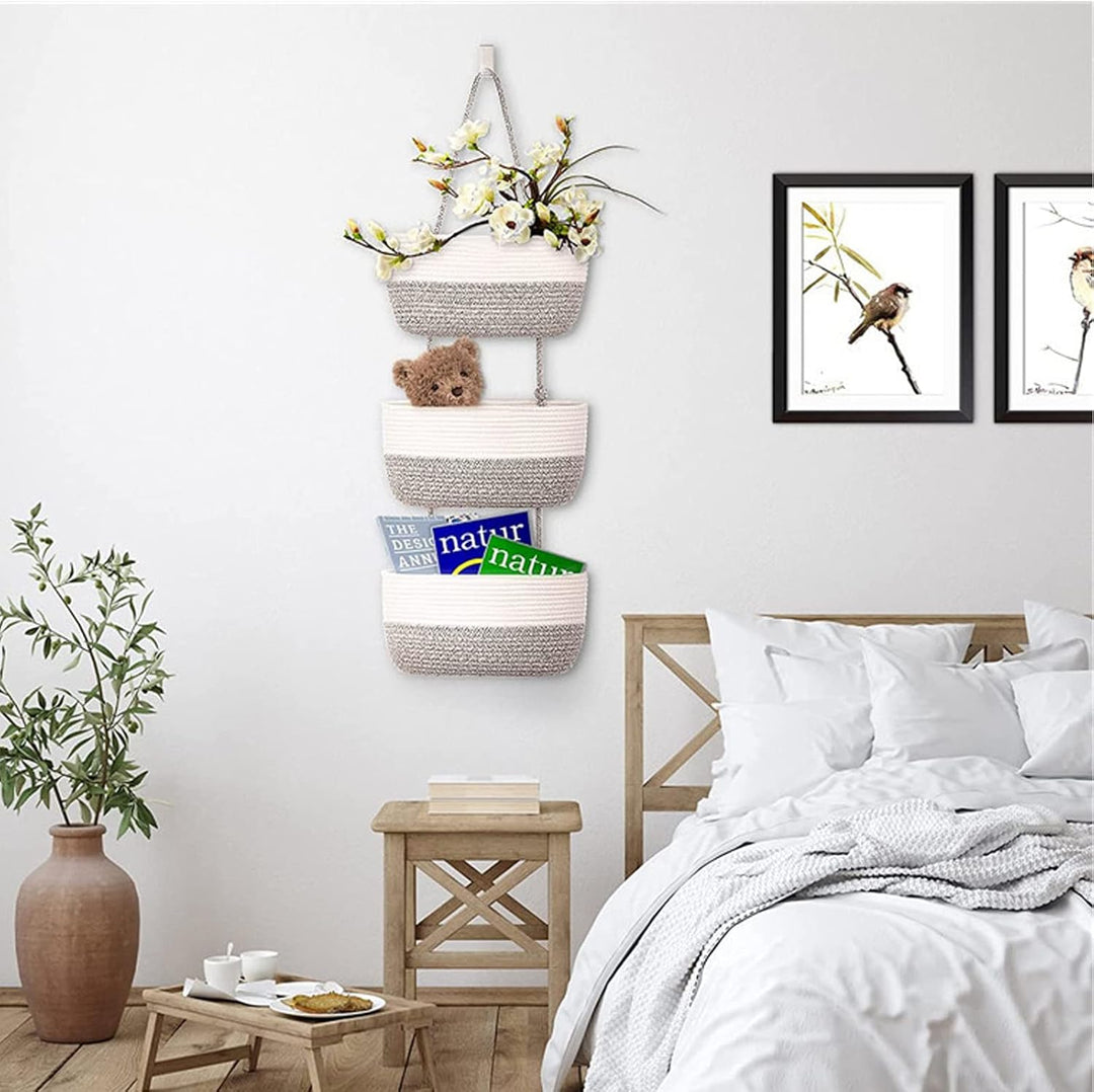 Hängeorganizer, 3 Stufiger Tür Wand Hängend Korb, Wall-Mounted Veranstalter lagerung körbe aus Baumw