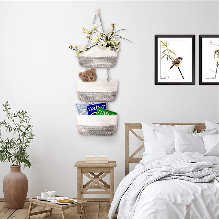 Hängeorganizer, 3 Stufiger Tür Wand Hängend Korb, Wall-Mounted Veranstalter lagerung körbe aus Baumw
