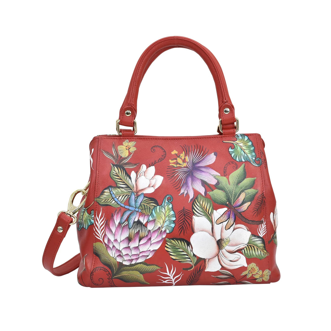 Anuschka Handbemalte Satchel Tasche mit mehreren Fächern aus Echtleder Crimson Garden, Crimson Garde