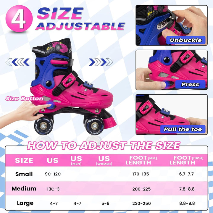 Nattork Rollschuhe Kinder, Verstellbare Rollschuhe für Kinder Jungen Mädchen, 4 Grössen Verstellbar