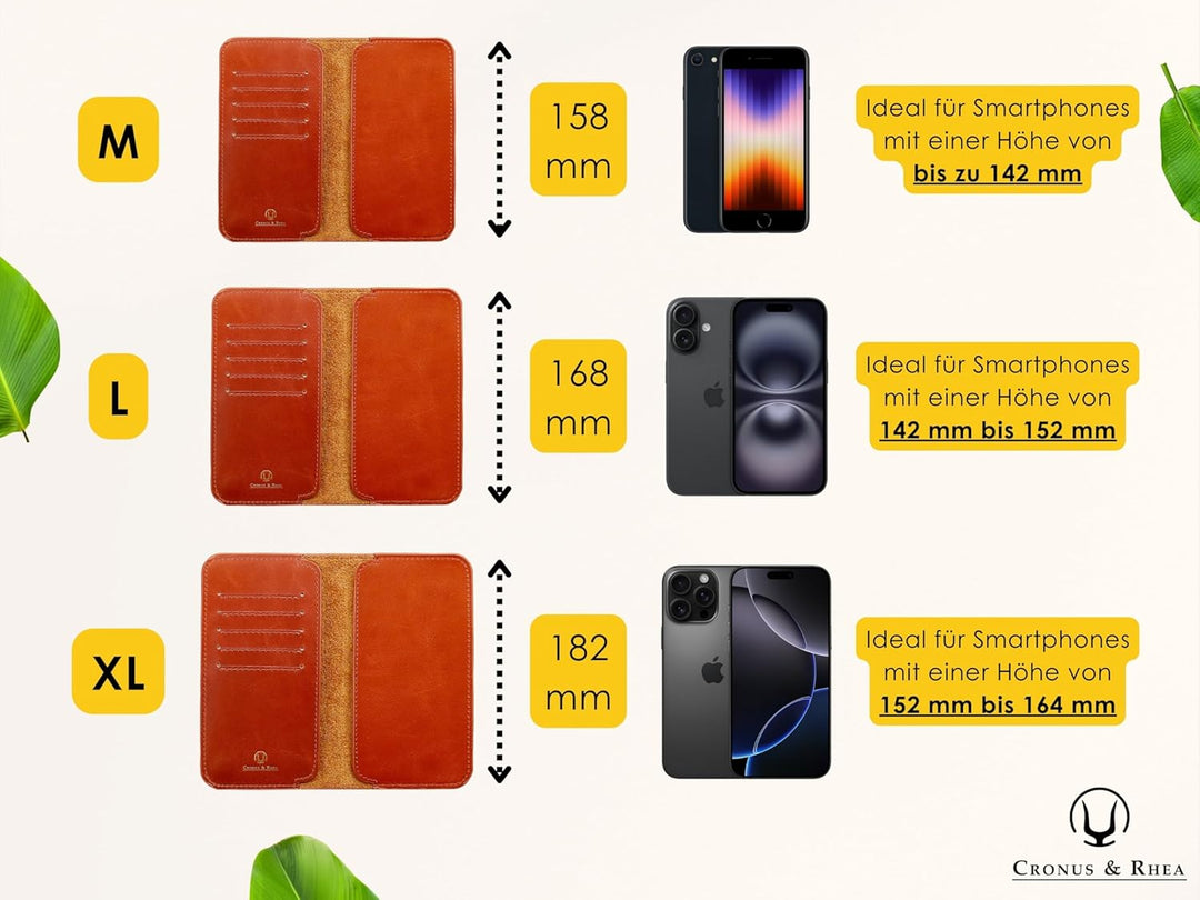 Cronus & Rhea - Smartphone Geldbörse aus Leder - Modell: Cerberus - Mit Geschenkbox - Geldbeutel Hül