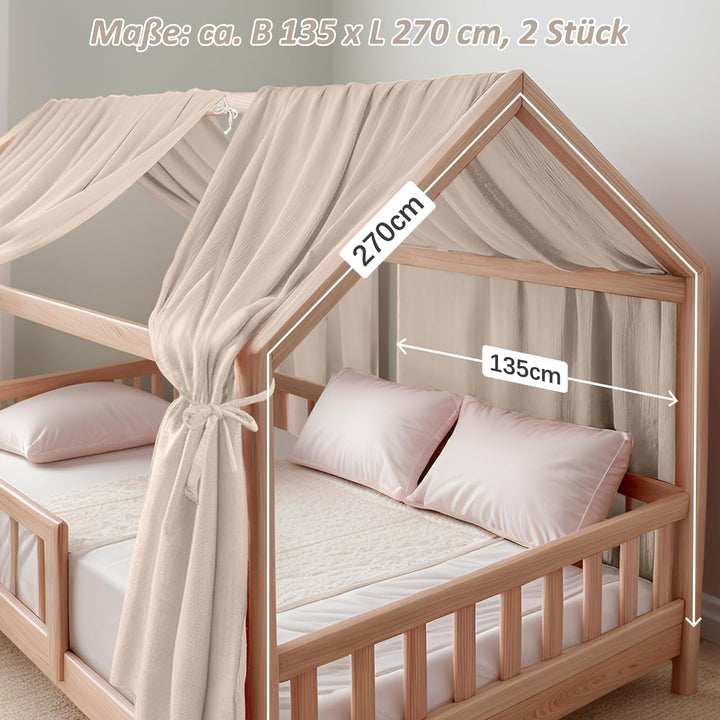 Hausbett Himmel Deko Set, Betthimmel Hausbett aus Musselin - 2 Betthimmel & 1 Wimpelkette, für Junge