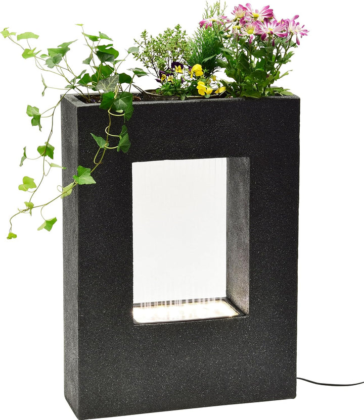 dobar® 96110e Design Gartenbrunnen Jupiter mit Pflanzoption| Terrassenbrunnen mit LED-Beleuchtung |