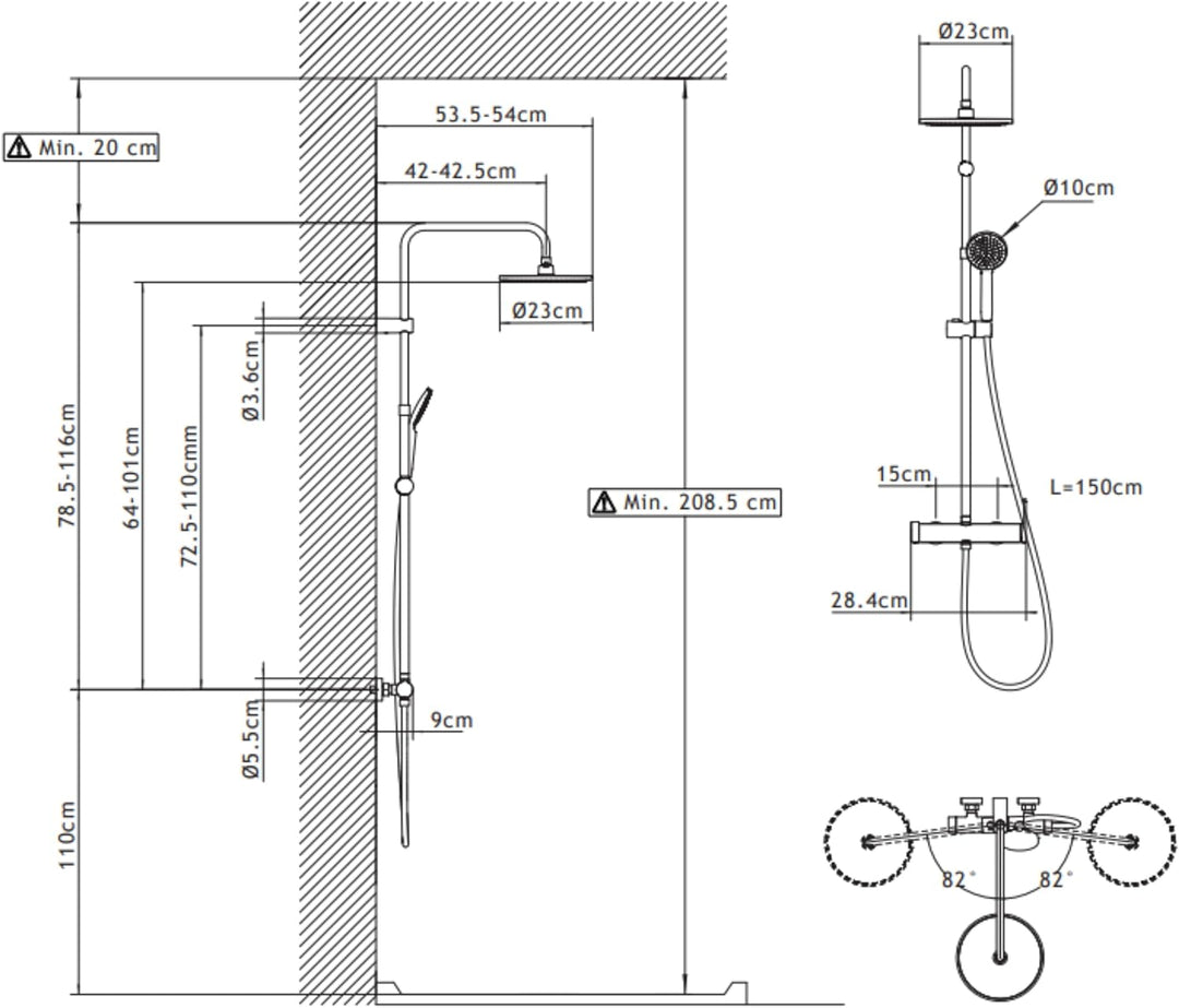SENSEA - ESSENTIAL Duschsystem - Mechanischer Einhebelmischer - Standardanschluss 15/21 mm - Schwenk