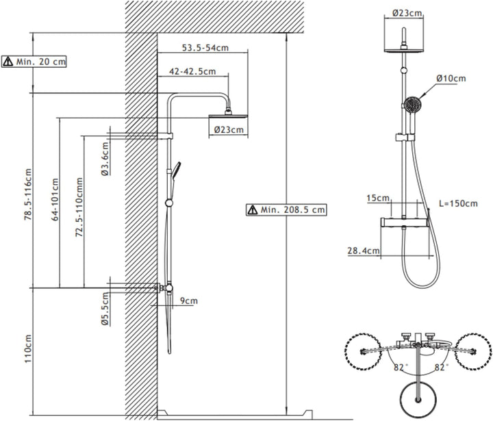 SENSEA - ESSENTIAL Duschsystem - Mechanischer Einhebelmischer - Standardanschluss 15/21 mm - Schwenk