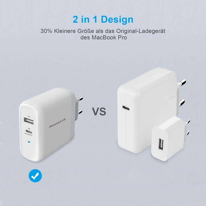 PowerLot 60W USB C Ladegerät mit GaN Tech PD 3.0 Netzteil, Schnellladegerät Kompatibel mit MacBook P