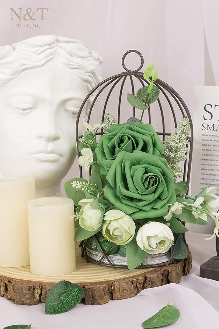 N&amp;T NIETING Rosen Deko, 25 Stück künstliche Blumen Rosen mit Stielen, Fake Blumen für DIY Hochzeit V