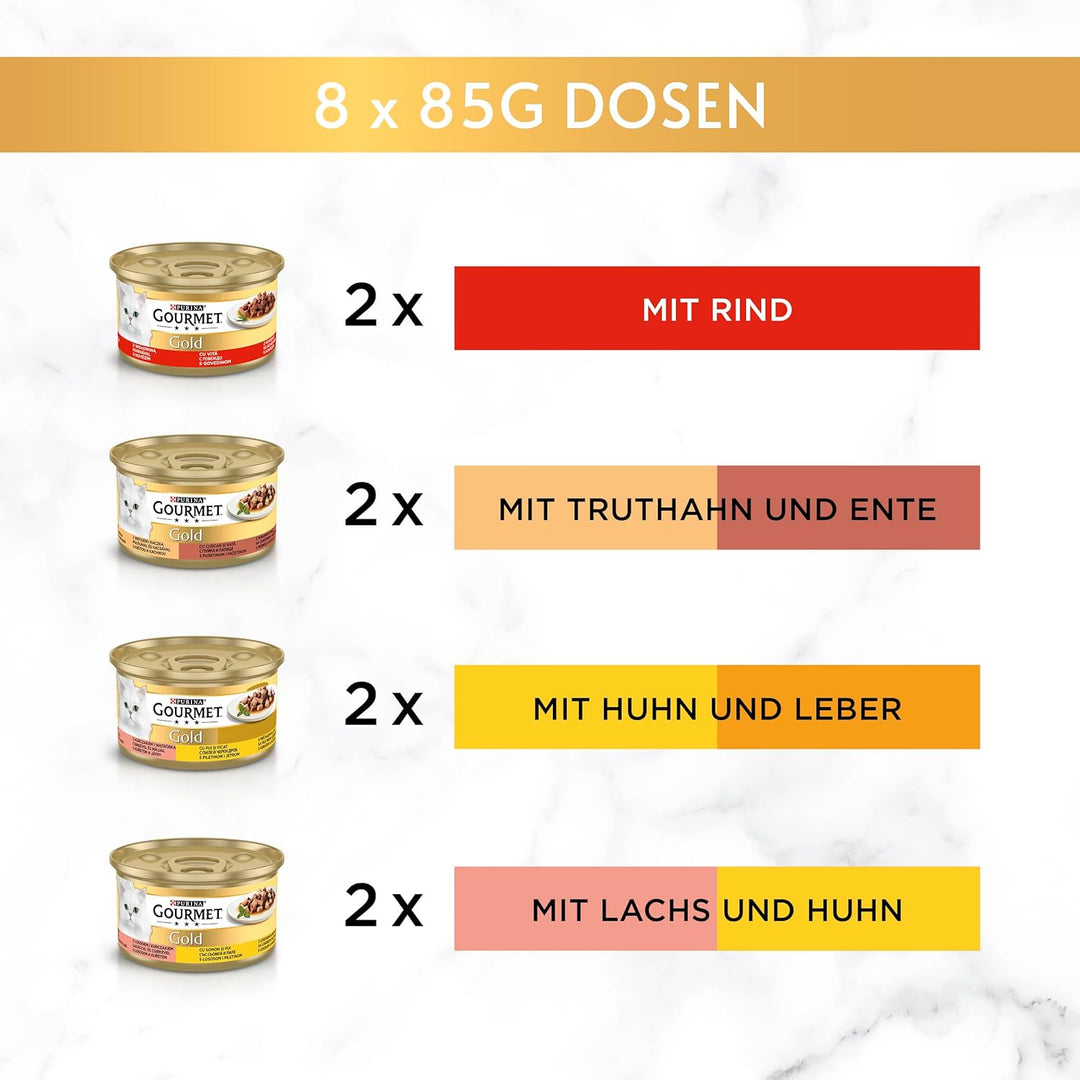 PURINA GOURMET Gold Zarte Häppchen in Sauce Katzenfutter nass, Sorten-Mix, 12er Pack (12 x 8 Dosen à