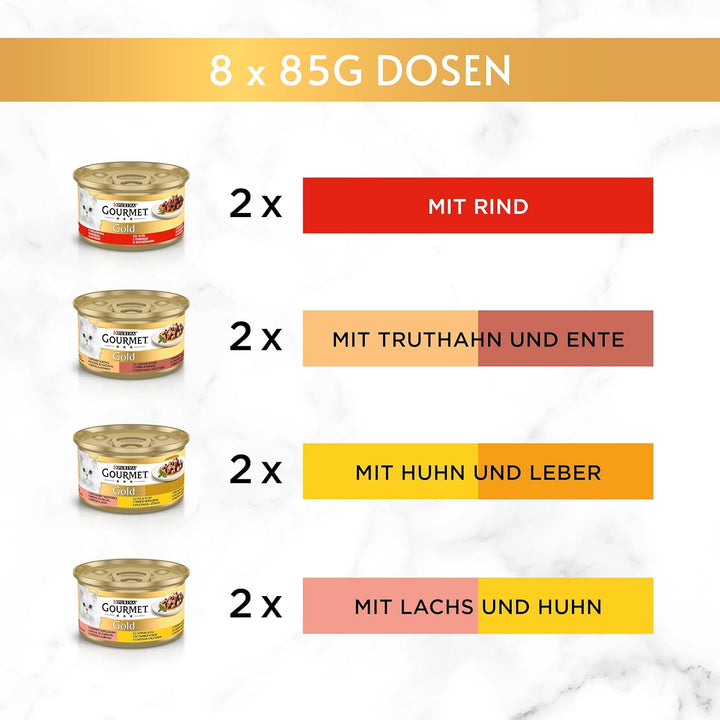 PURINA GOURMET Gold Zarte Häppchen in Sauce Katzenfutter nass, Sorten-Mix, 12er Pack (12 x 8 Dosen à
