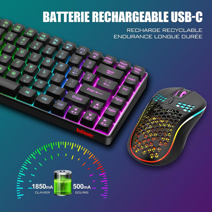 RedThunder K84 Combo USB-Tastatur und -Maus, kabellos, AZERTY, französischer AZERTY, 75 % TKL-Tastat