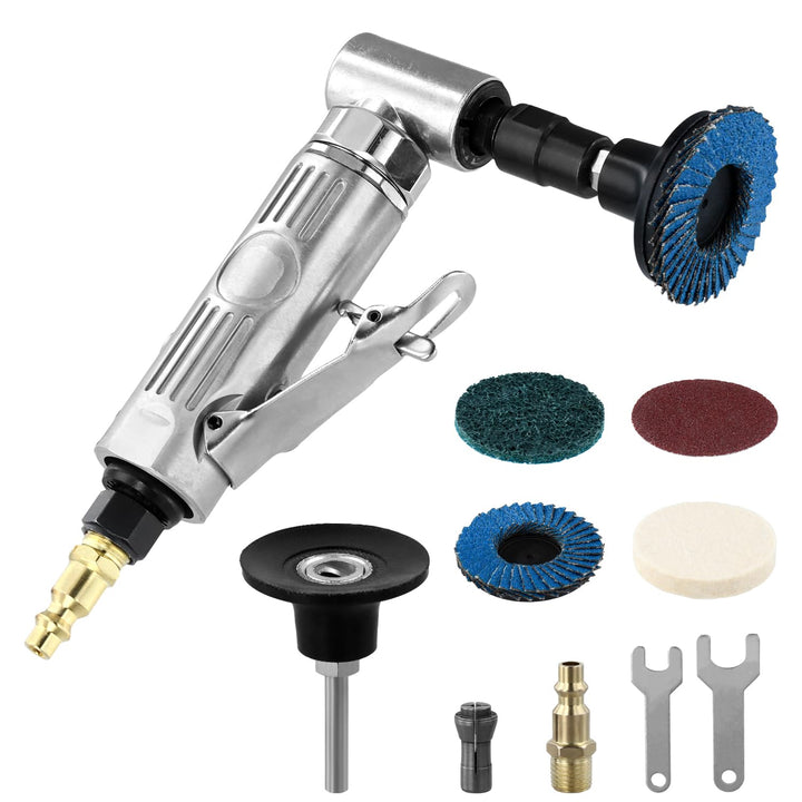 QWORK® Druckluftschleifer 90° Winkelschleifer mit 50mm Schleifscheiben - 12000 U/min - 1/4" Schnella
