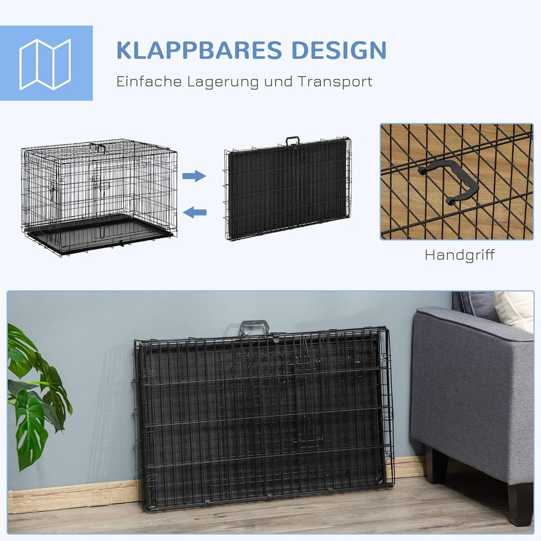 PawHut Hundekäfig Transportkäfig Drahtkäfig Hundebox Transportbox Reisebox mit 2 Türen Schwarz 91x61