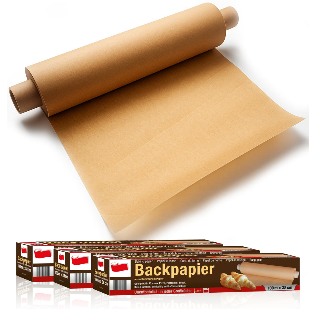 Suleno 3 x Backpapier Rolle, 38 cm x 100 m, Antihaftbeschichtet, Hitzebeständig bis 220 °C, Beidseit