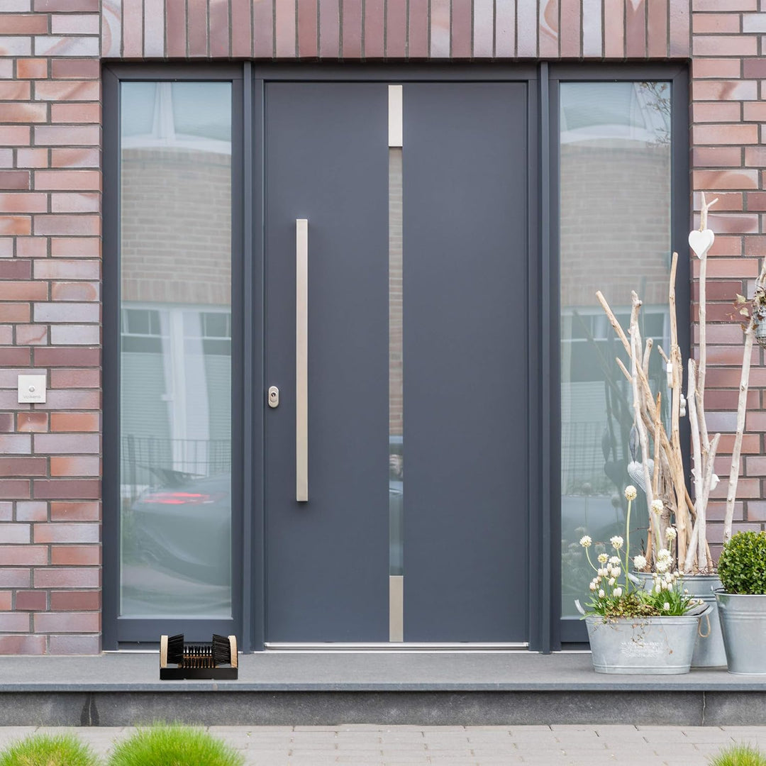 Relaxdays 2 x Schuhabstreifer mit Rundum-Bürsten, Fussabtreter Aussenbereich, robuste Borsten, mit B