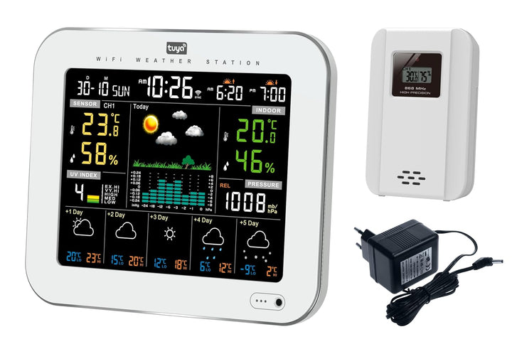 SOUCCESS Smarte Wetterstation Deluxe weiss mit Aussensensor – WiFi Funkwetterstation mit Tuya Smart