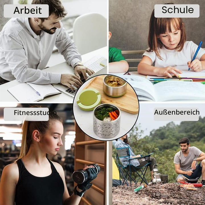 Lille Home Vakuum Isoliertes stapelbares Edelstahl Thermal Mittagessen/Snackbox, 2-stufige Bento/Leb