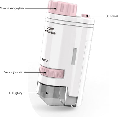 Mikroskop für Kinder, Taschenmikroskop Kinder mit LED Licht, Handmikroskop Kinder, Tragbares Mini Mi