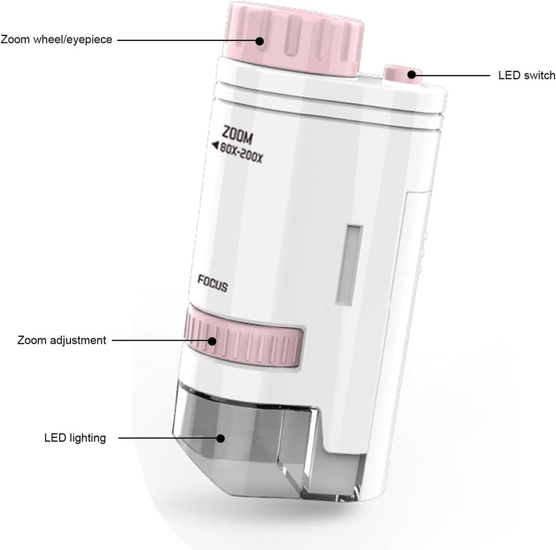 Mikroskop für Kinder, Taschenmikroskop Kinder mit LED Licht, Handmikroskop Kinder, Tragbares Mini Mi