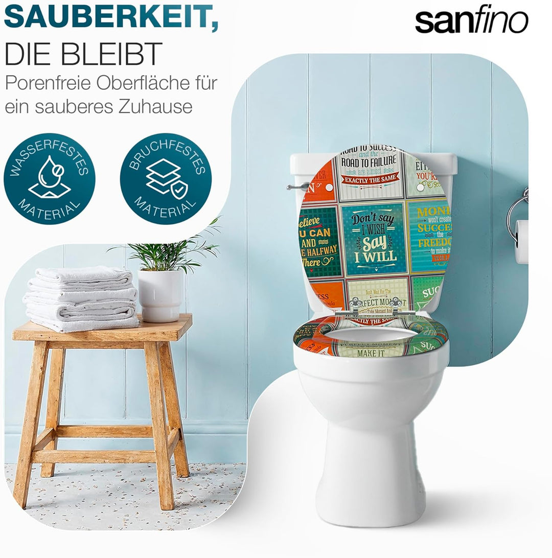 SANFINO® Premium WC Sitz mit Absenkautomatik – hochwertige Toilettendeckel aus Holz, viele bunte Mot