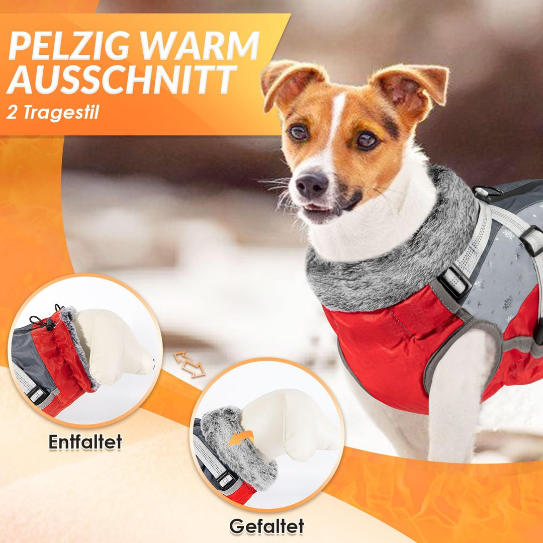 Eyein Hundemantel Winter mit Geschirr, Wasserfest Winddicht Reflektierend XS Rot, XS Rot